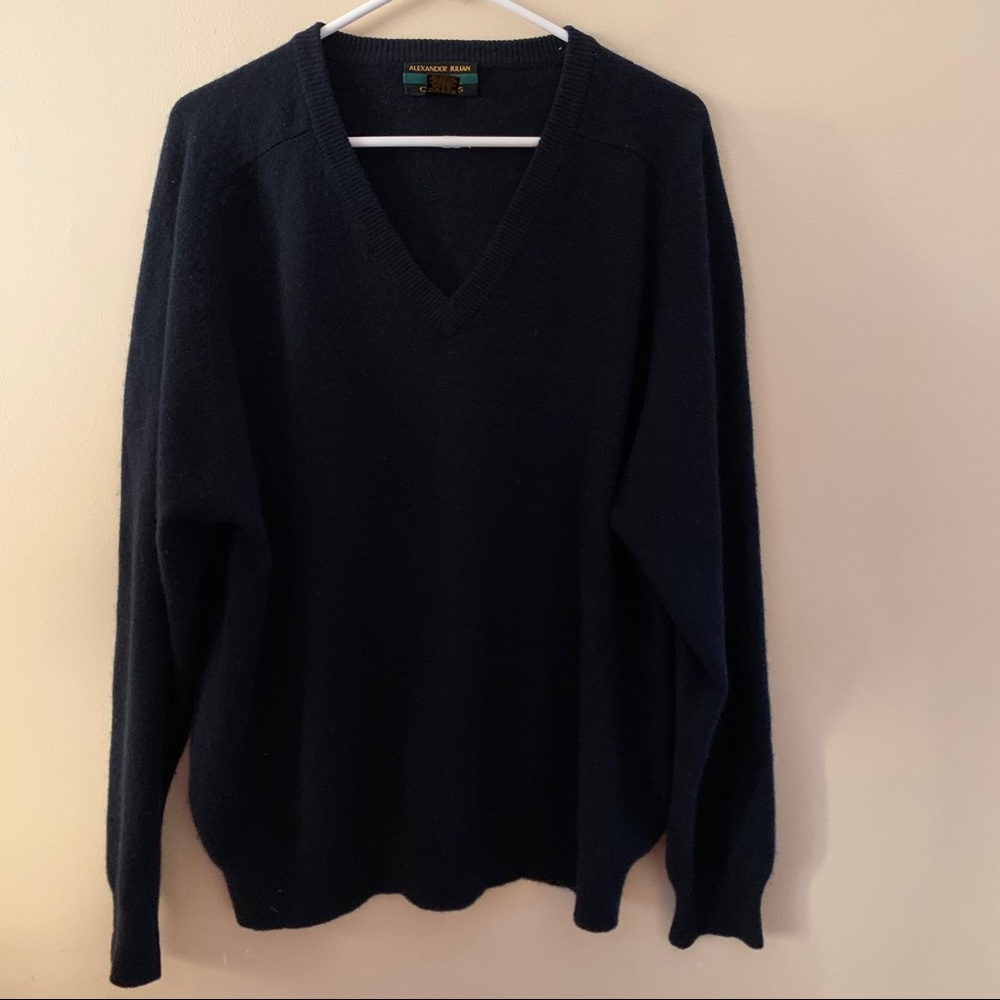 ALEXANDER JULIAN Cashmere Navy Blue V Neck Sweater